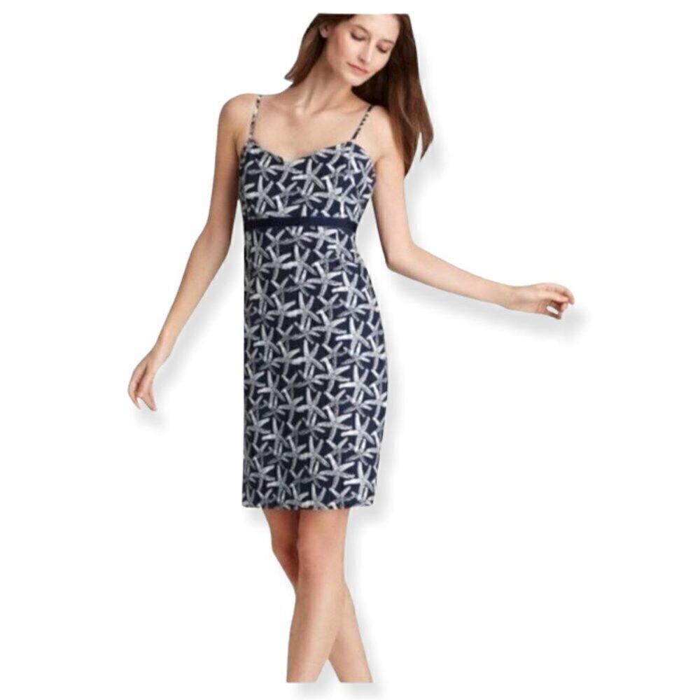 Vineyard Vines Navy & White Starfish Print Cotton Blend Sheath Dress Size 2